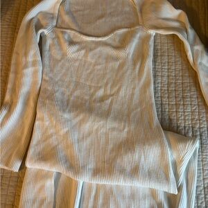 White Ribbed Long Sleeve Dress